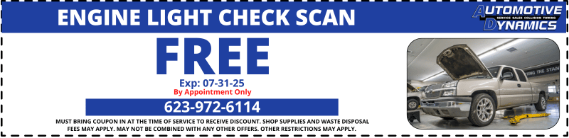 Free Engine Light Scan -Auto Repair Sun City Automotive Dynamics Sun City AZ Free Engine Light Scan Coupon- Auto Repair Sun City, Peoria, Glendale - Automotive Dynamics Sun …